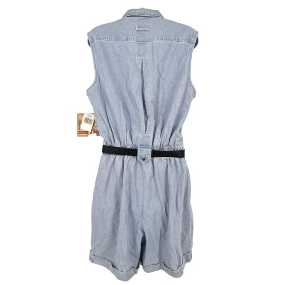 Bill Blass Vintage Blue Denim Pleated Romper Aqua Snow Size Large NWT - Picture 6 of 14